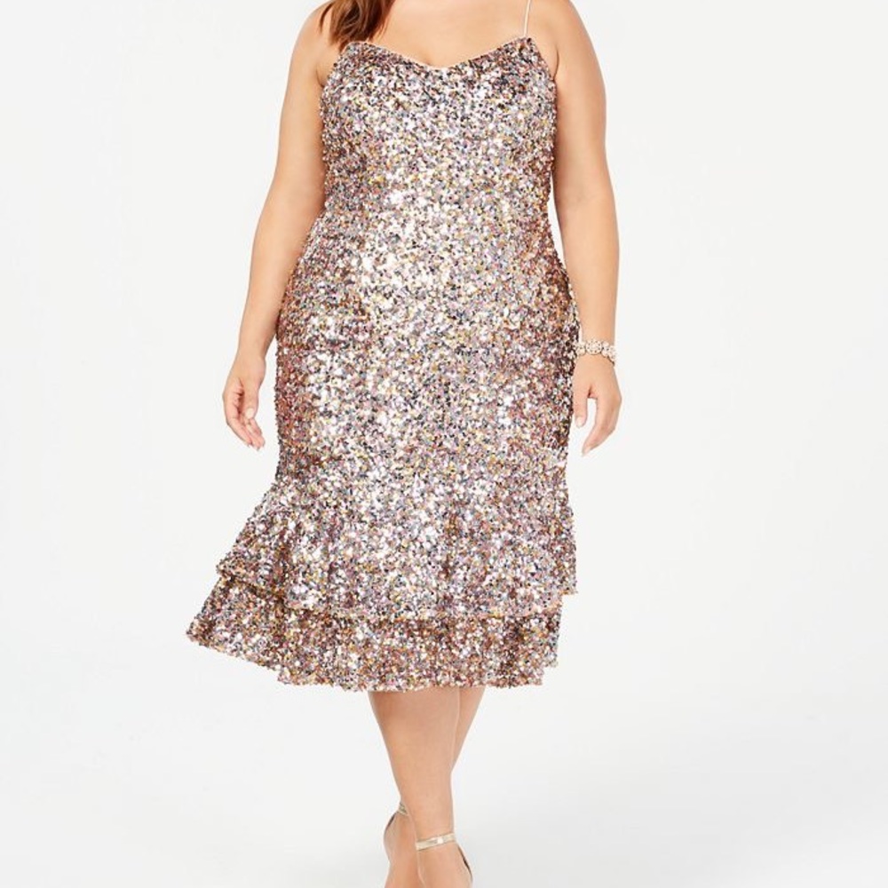 ADRIANNA PAPELL Multi Color Sequin Midi Dress Ruffle Hem
Size 22W Plus